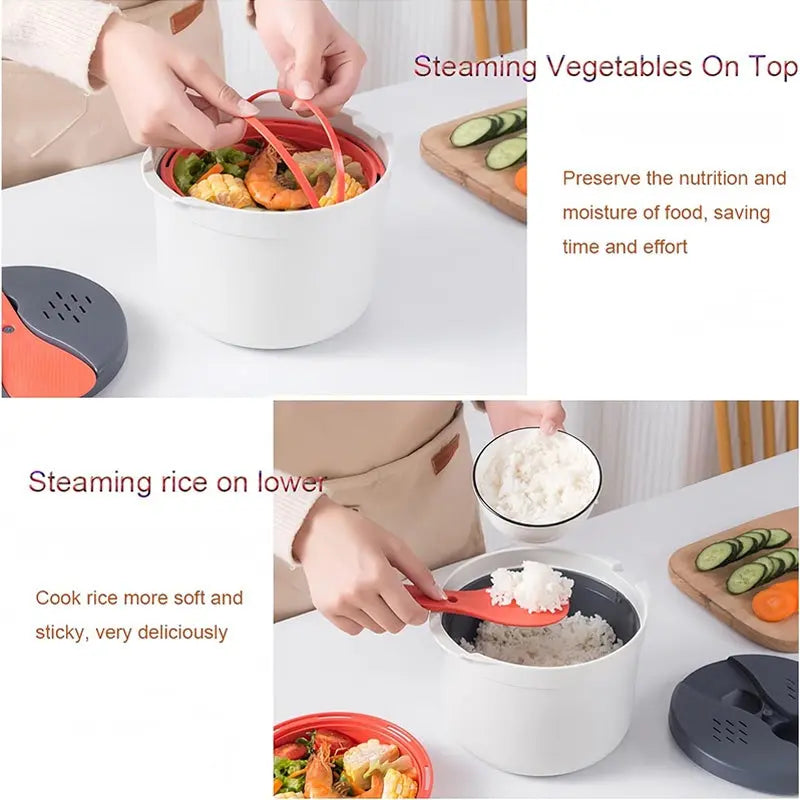 Microwave Rice Cooker, 2L Microwave Rice Pasta Cooker With Strainer Steamer