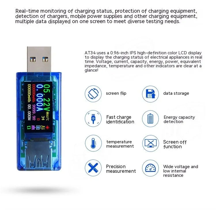 AT34 Digital Voltmeter USB Charger Detection Instrument