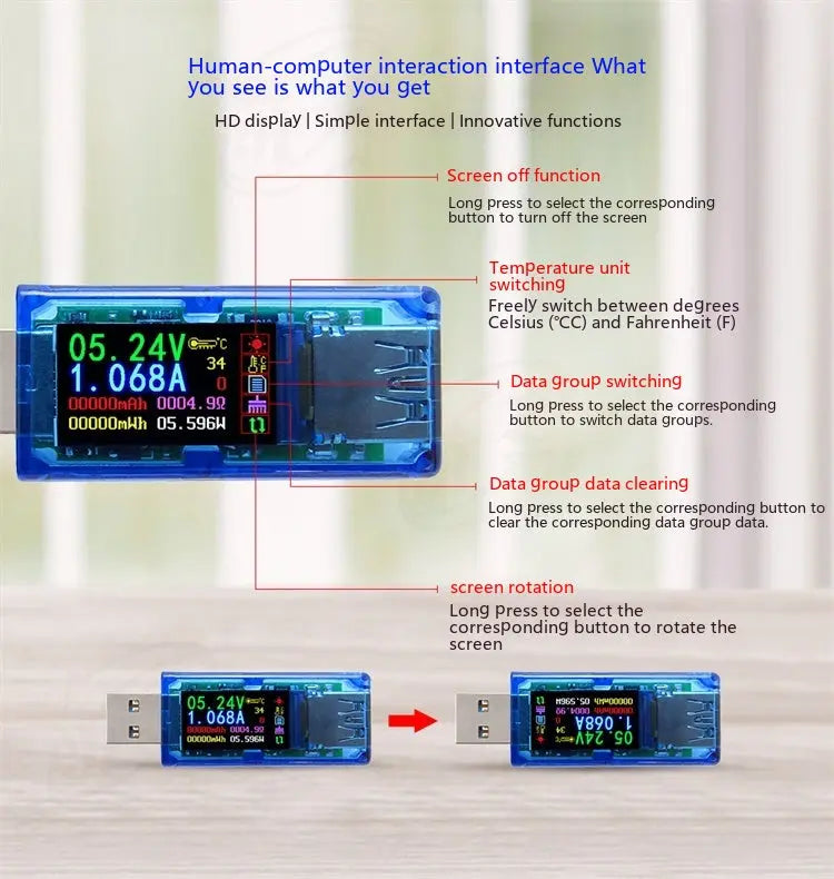 AT34 Digital Voltmeter USB Charger Detection Instrument