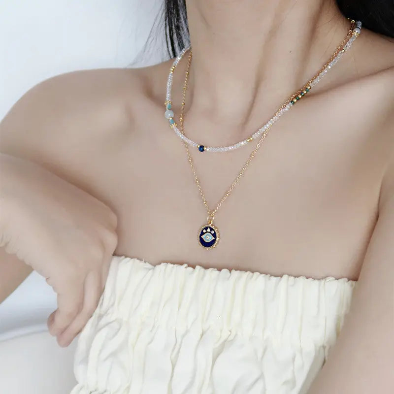 Two Stacked Necklaces With Natural Crystals