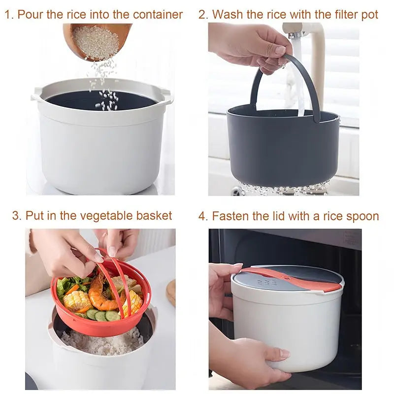 Microwave Rice Cooker, 2L Microwave Rice Pasta Cooker With Strainer Steamer