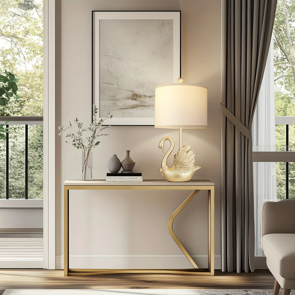 Two-piece Set Of Table Lamps Golden Brass Swan Table Lamps With LED Bulbs. These Modern-designed, Stylish Table Lamps Are A Perfect Fit For The Decor Of Any Contemporary Bedroom Or Living Room, And A