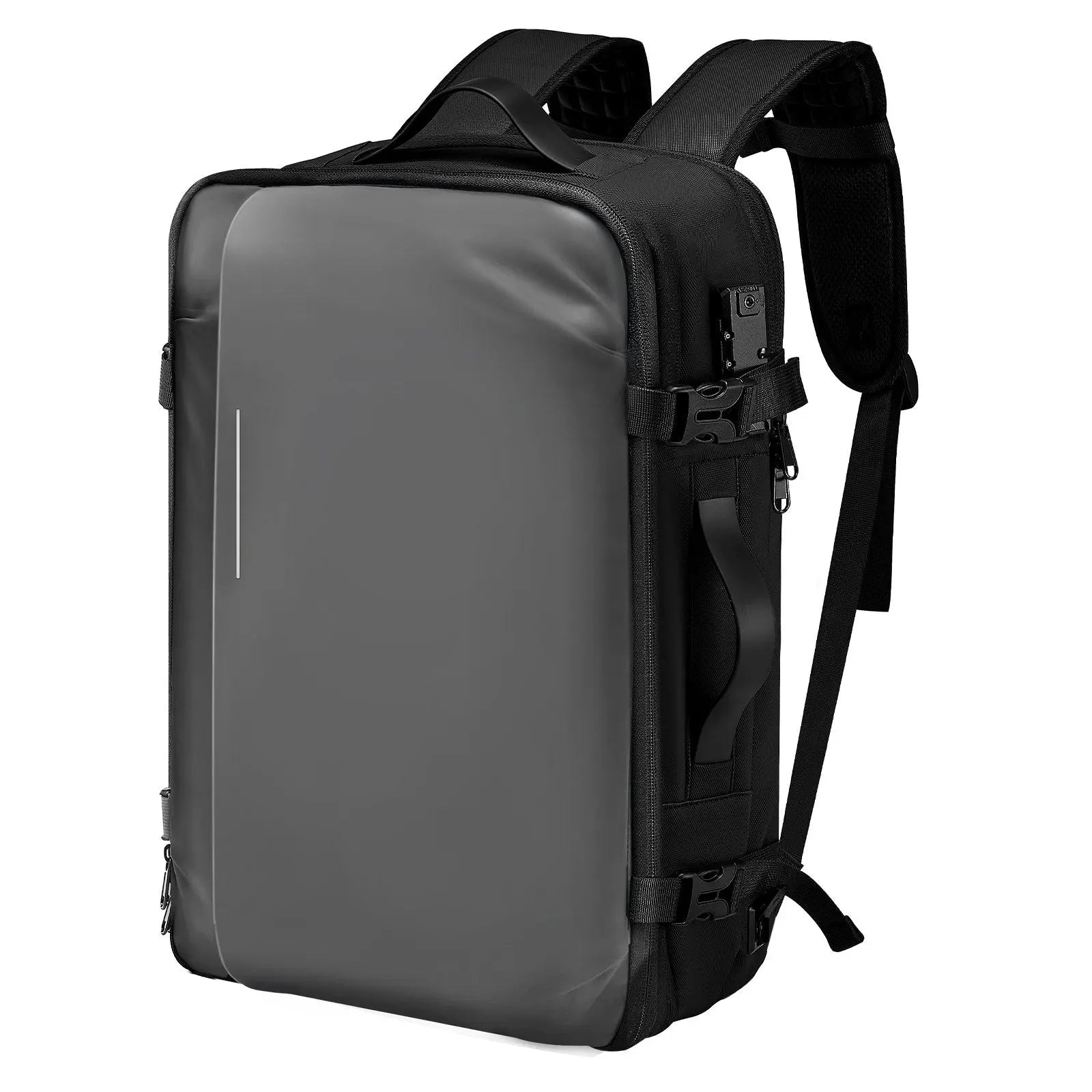 Vacuum Travel Backpack, 65L, Expandable Vacuum Seal Compression Travel Backpack With Pump, With TSA-Approved Lock, Airback Vacpack, Water-Resistant Carry-On Suitcase Luggage, For Business, Gray