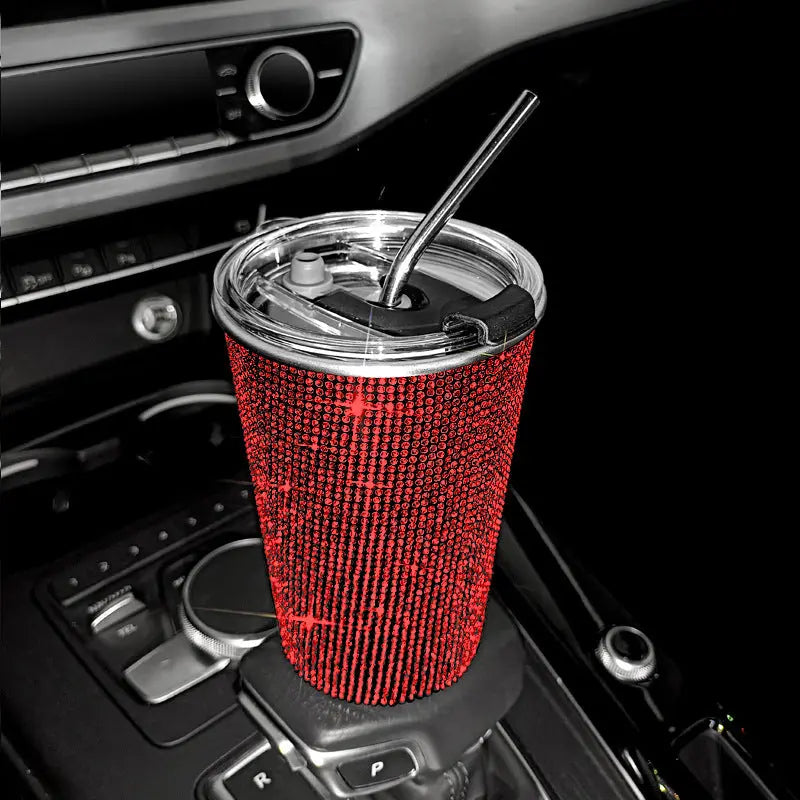 Rhinestone Paste Drill 20oz Vacuum Insulation Stainless Steel Straw Coffee Cup Straight Body Straight Slimming Cup