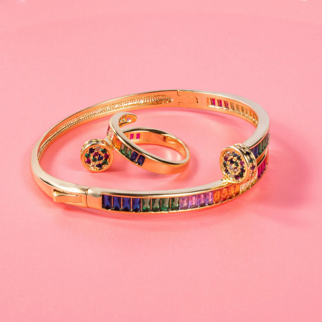 Micro Diamond Nail Bracelet Color Gold Full Diamond Copper Zircon Bracelet Ring Set