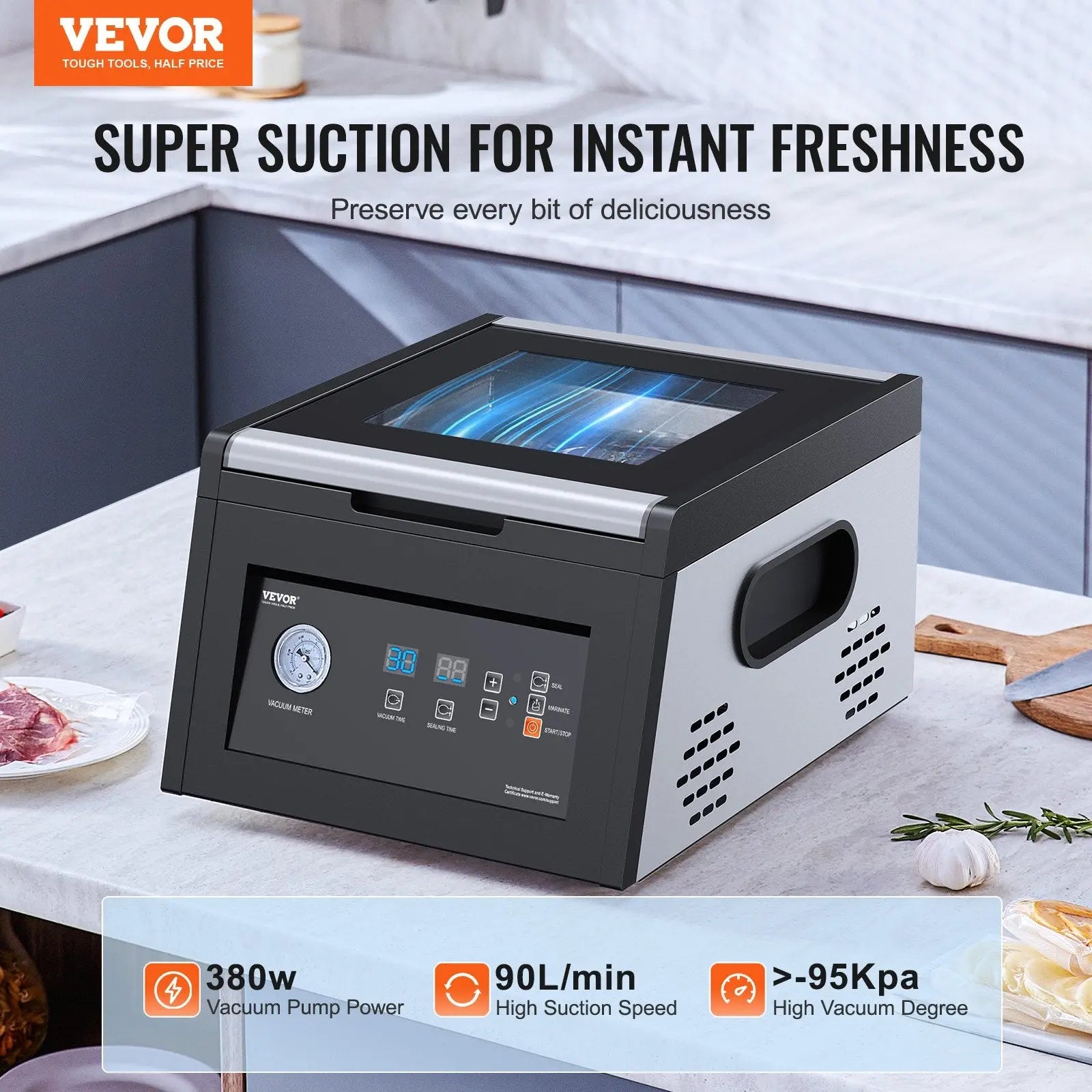 Chamber Vacuum Sealer, 380W Vacuum Pump Power, Sealing Bag Packing Machine For Wet Foods, Meat, Compact Design With 11.5 In Sealing Length, Ideal Commercial Sealer For Professional And Home Use