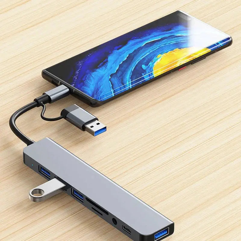 8 in 2 USB +Type C HUB Docking Station with 3.5mm Audio Jack Adapter Micro SD Card Reader Laptop Tablet Phone Disk Converter zaylen Store