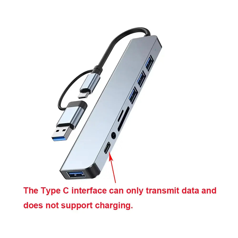 8 in 2 USB +Type C HUB Docking Station with 3.5mm Audio Jack Adapter Micro SD Card Reader Laptop Tablet Phone Disk Converter zaylen Store