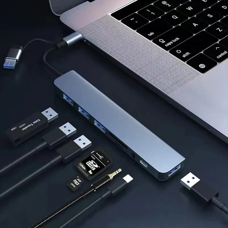 8 in 2 USB +Type C HUB Docking Station with 3.5mm Audio Jack Adapter Micro SD Card Reader Laptop Tablet Phone Disk Converter zaylen Store