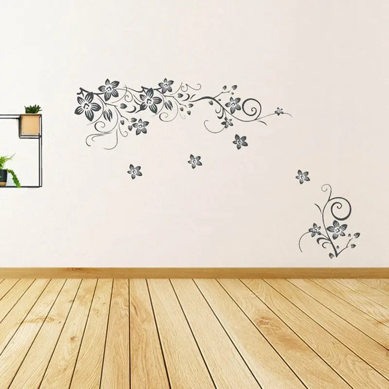 Vine Flowers Sticker And Butterflies Wall Art Vinyl Sticker-Home DIY Wall Decal